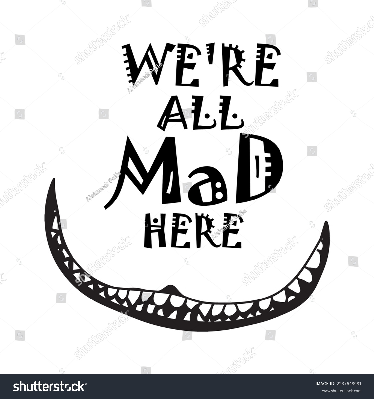 SVG of Cheshire cat smile, grin with teeth black silhouette with text. Vector drawing on a transparent background.


 svg