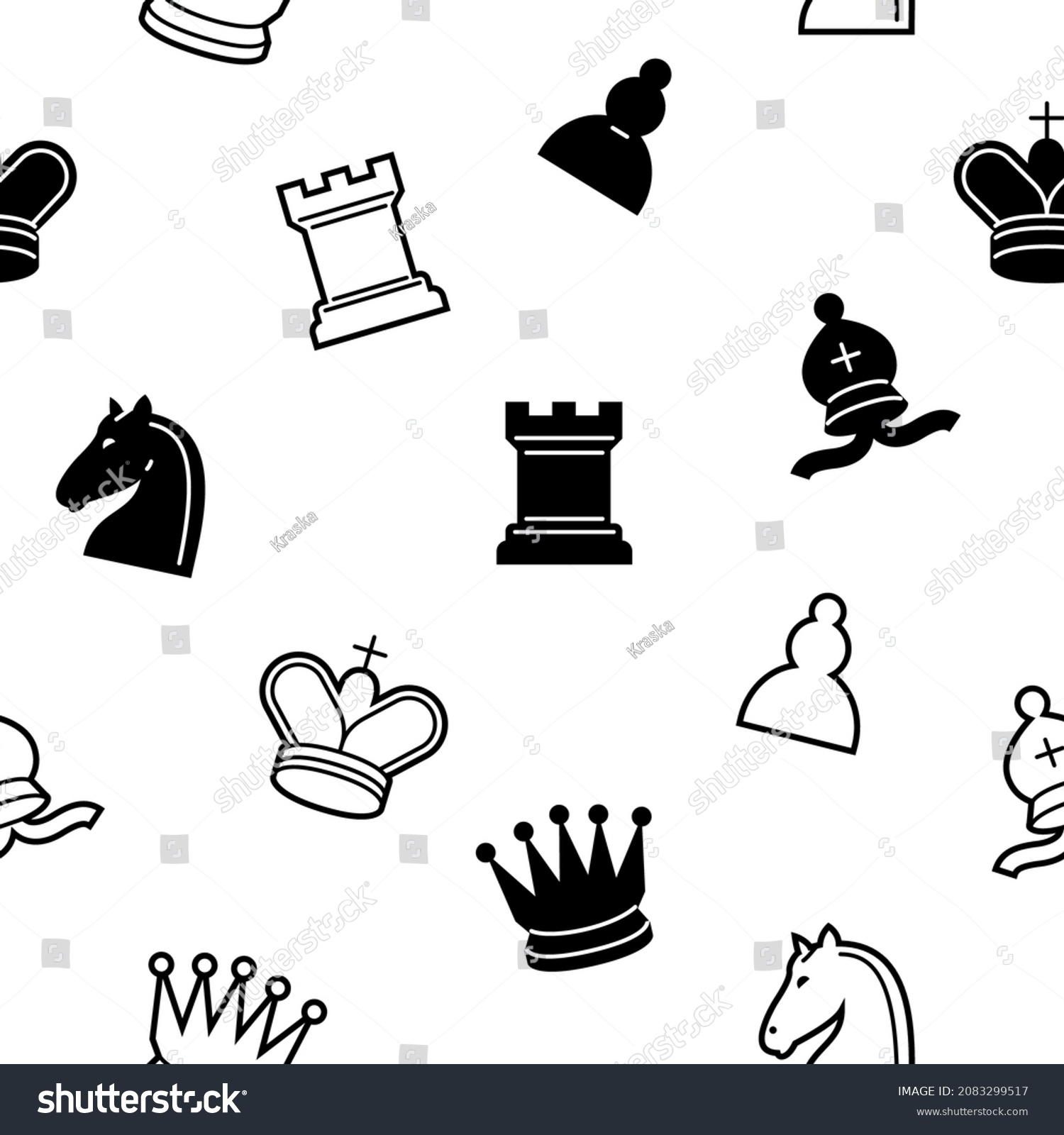 SVG of Chess classical seamless pattern. All chess pieces repeating king, knight, rook, queen and others.  Vector square cover. svg