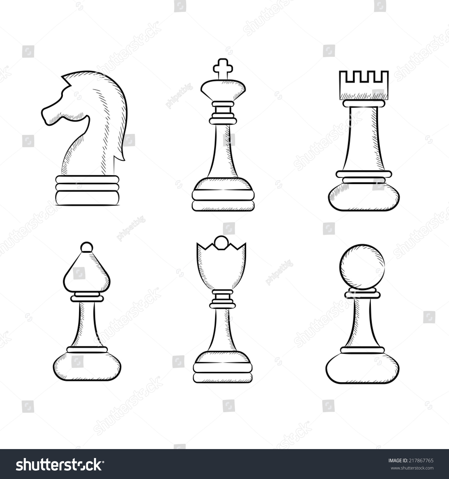 Chess Icons Sketch Chess Set Stock Vector 217867765 - Shutterstock
