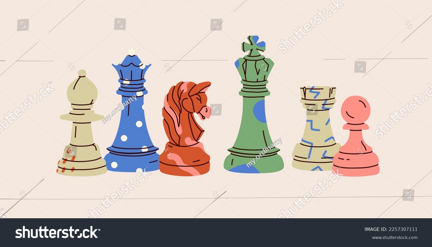 SVG of Chess in crazy vibrant colors. Trendy board game for teenagers. Intelligence development concept. King, queen, bishop, pawn, knight, rook figures with colored patterns. All items are isolated svg