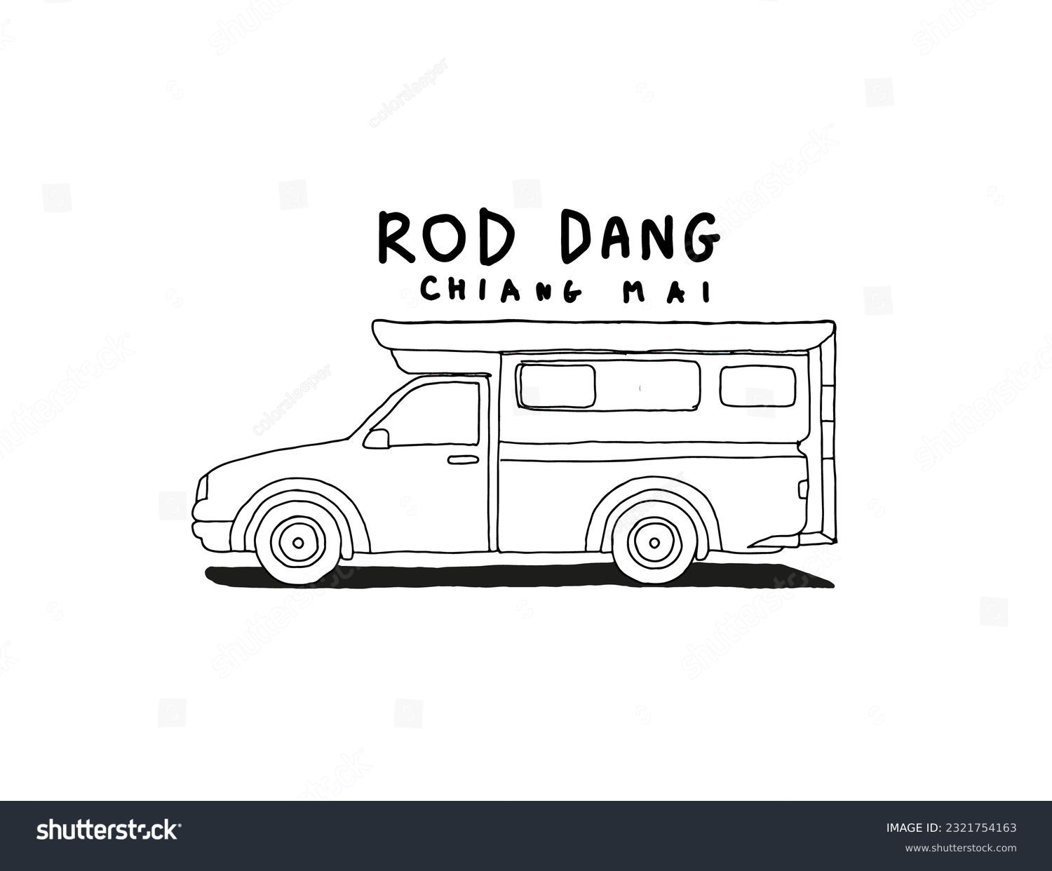 SVG of Chiang Mai red minibus, outline drawing style vector svg