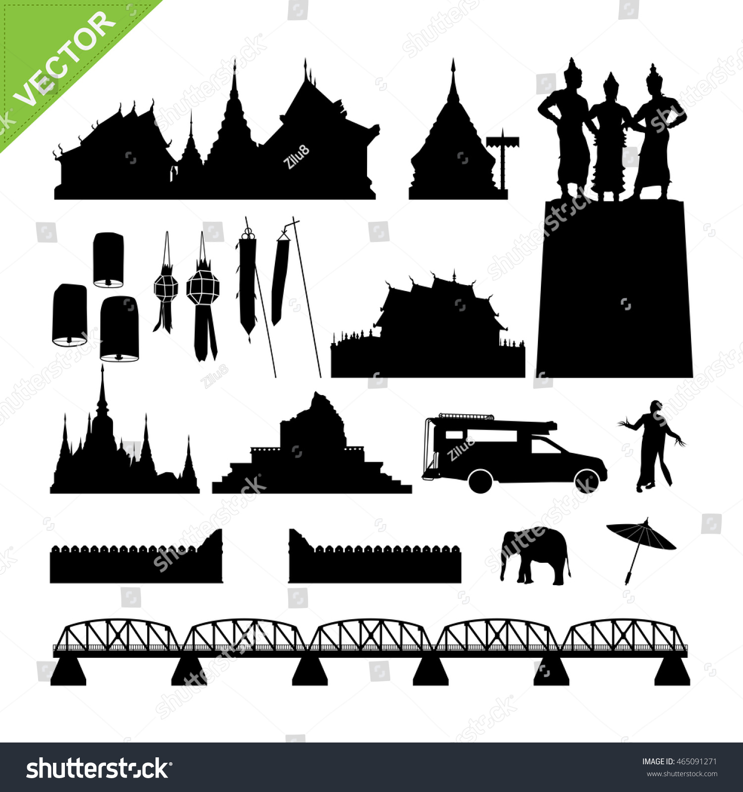 SVG of Chiang Mai symbol and landmark silhouettes vector svg