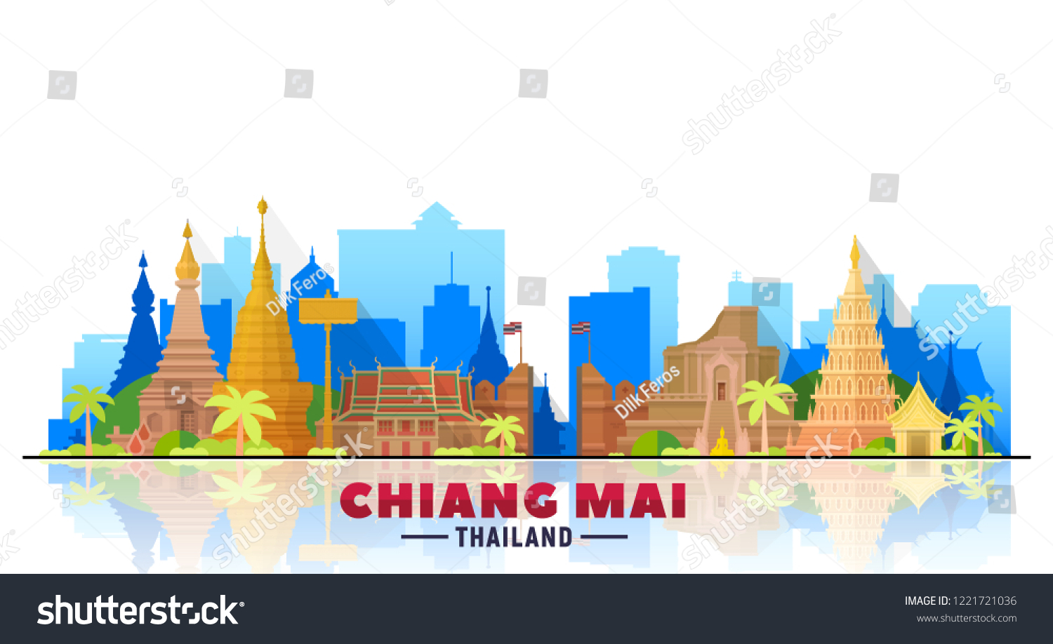 SVG of Chiang Mai Thailand skyline with panorama in white background. Vector Illustration. Business travel and tourism concept with modern buildings. Image for banner or web site. svg
