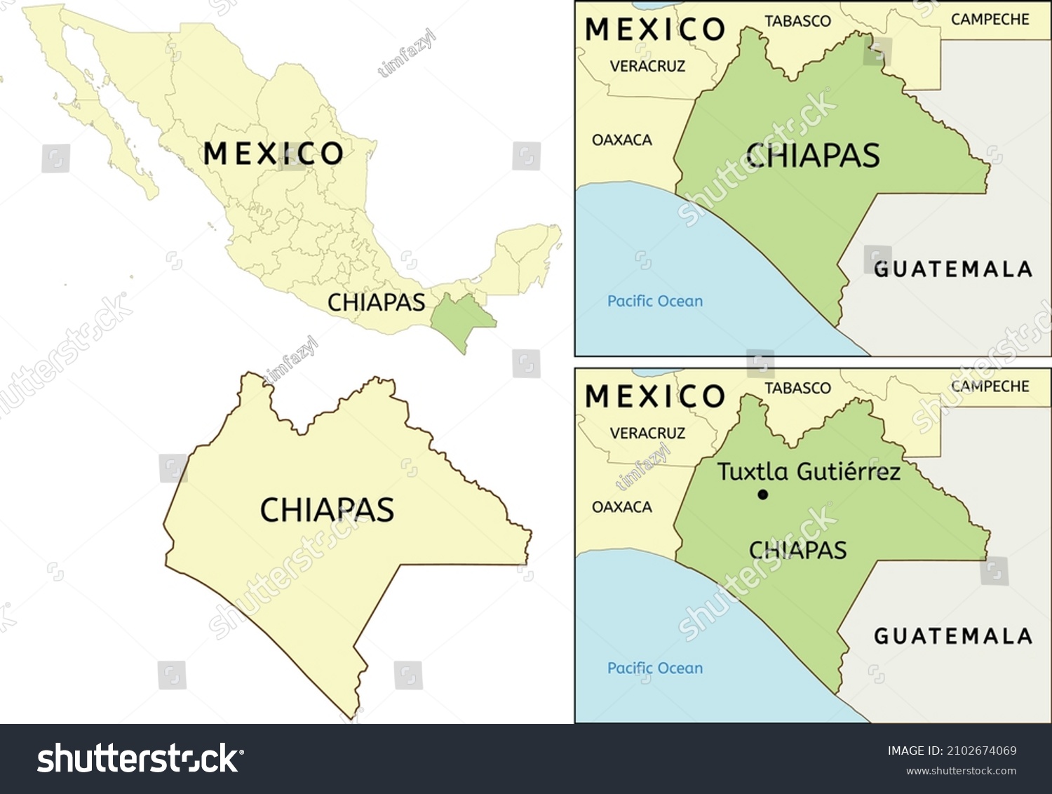 Map Of Chiapas State Mexico Chiapas State Location On Map Mexico Stock Vector (Royalty Free) 2102674069  | Shutterstock