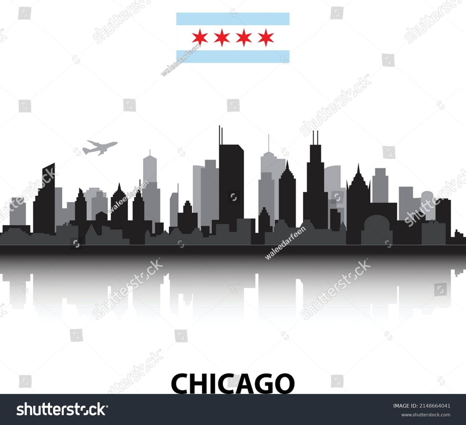 Chicago City Vector Skyline Silhouette Vector Stock Vector (Royalty ...