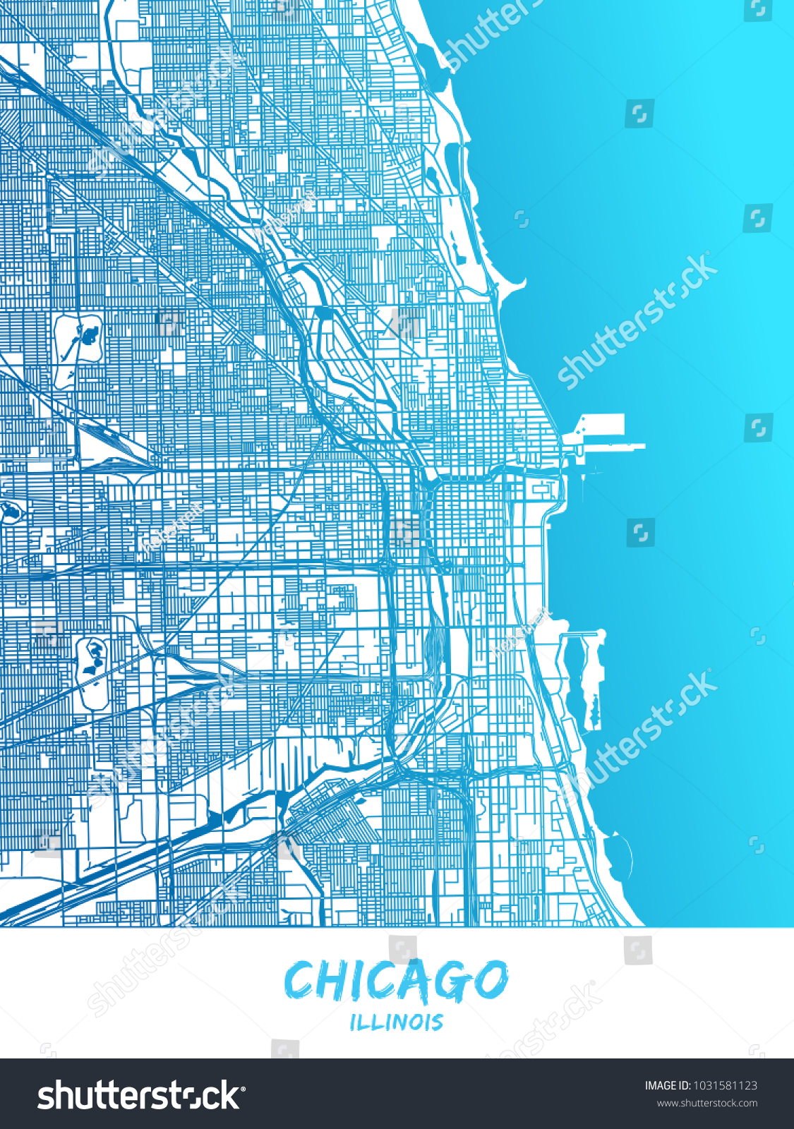 map of chicago downtown Chicago Downtown Surroundings Map Blue Shaded Stock Vector map of chicago downtown