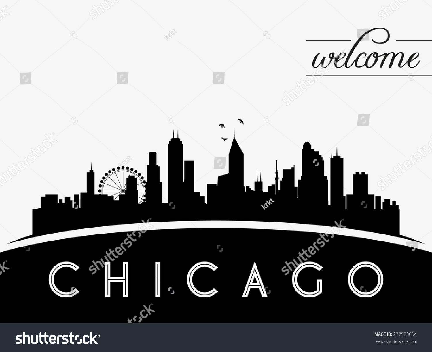 Chicago Usa Skyline Silhouette, Black And White Design, Vector ...