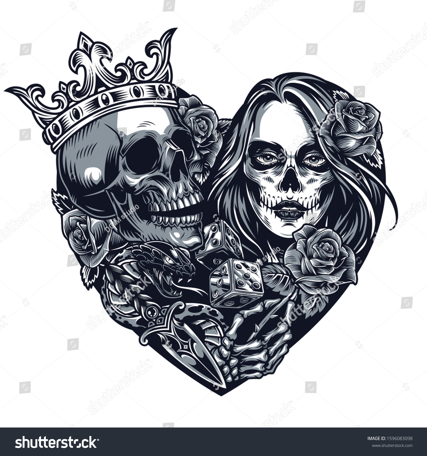 Chicano Style Tattoo Template Heart Shape Stock Vector Royalty Free