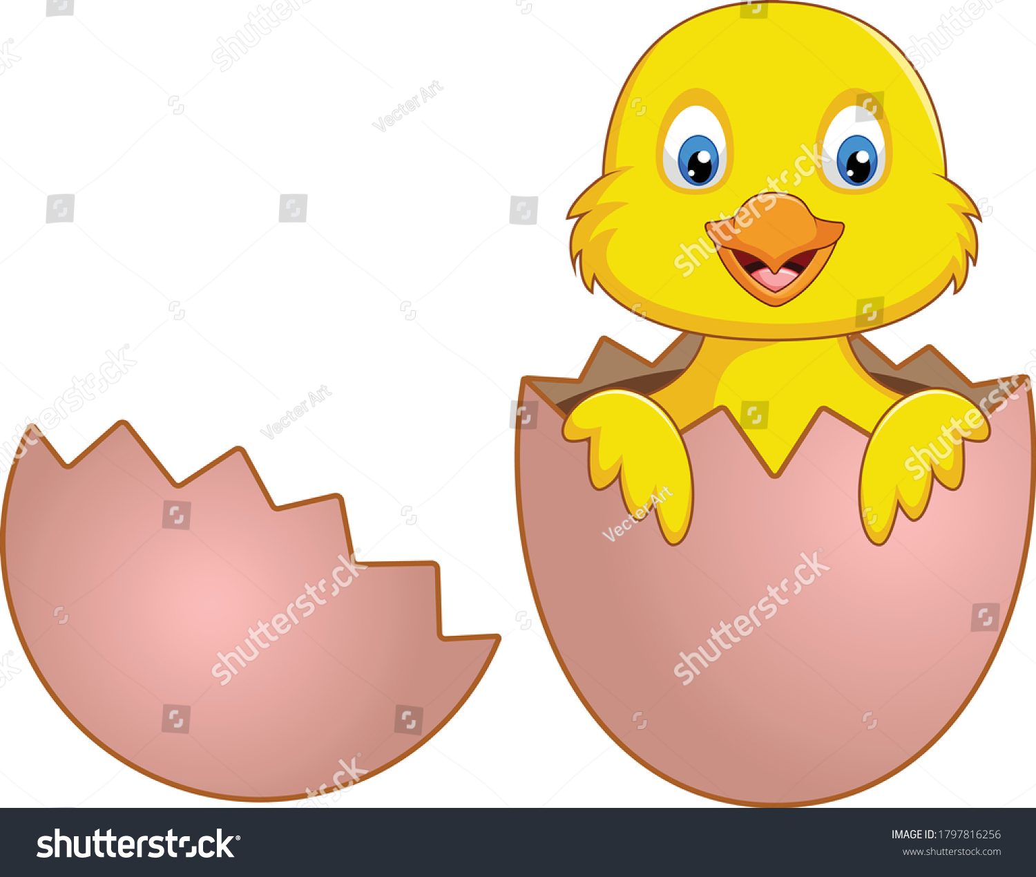 Chick Comes Out Egg Cartoon Vector Stock Vector (Royalty Free ...