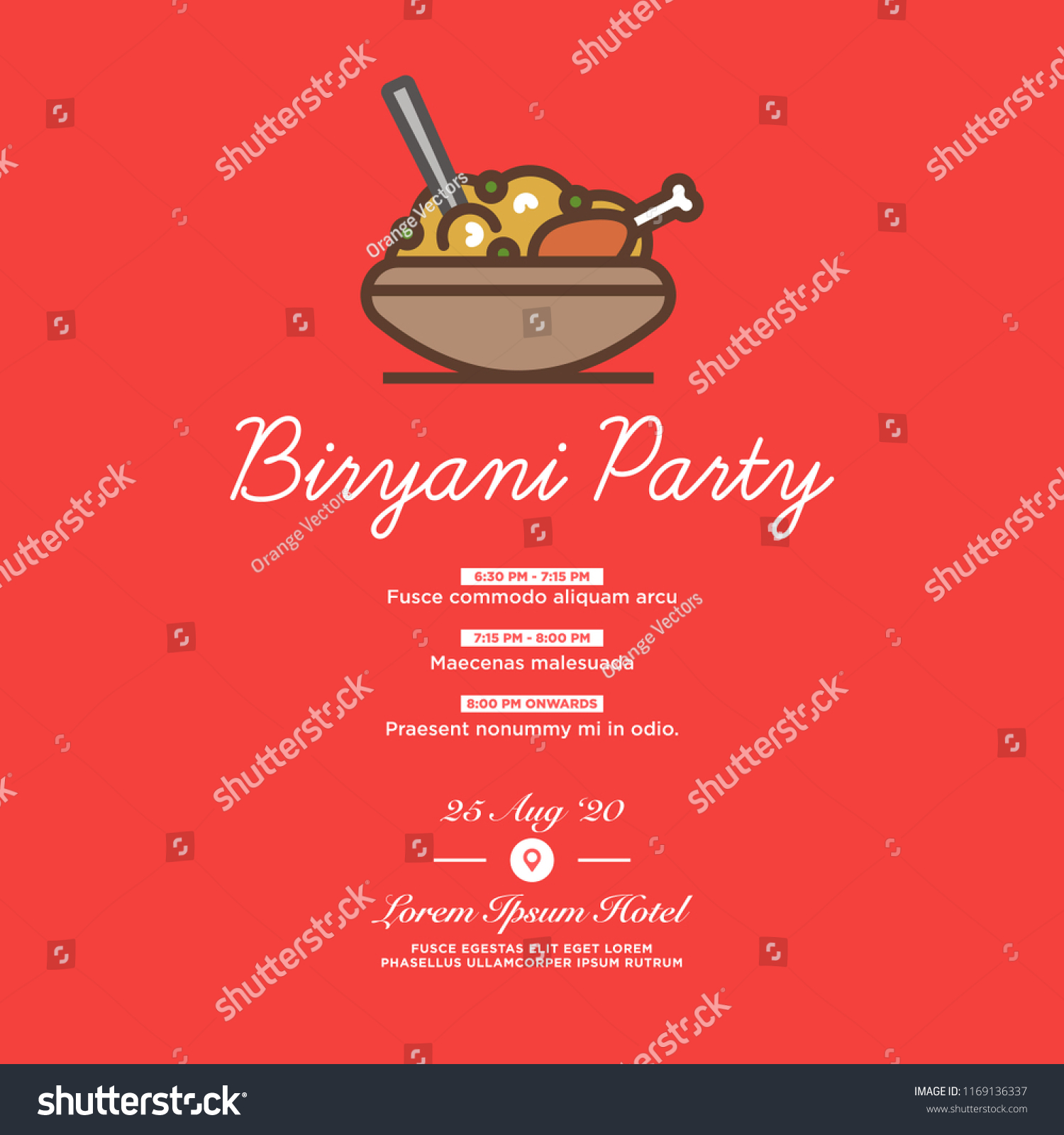 Chicken Biryani Party Invitation Date Venue vector de stock (libre de