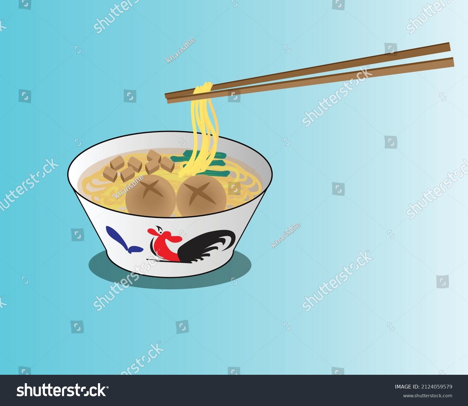 Chicken Noodle Mie Ayam Indonesian Traditional Stock Vector Royalty