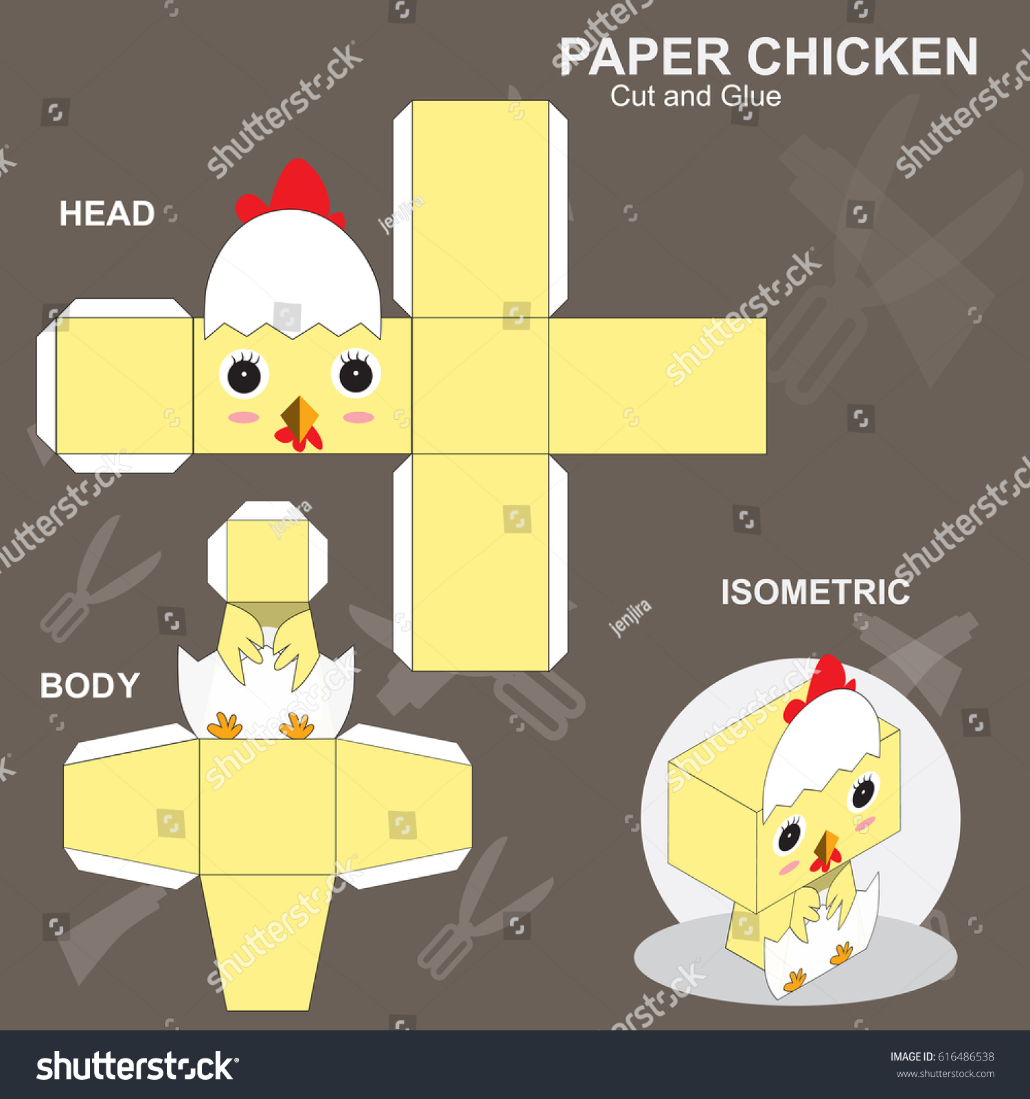 Chicken Paper Craft Template Vector De Stock Libre De Regalías 616486538