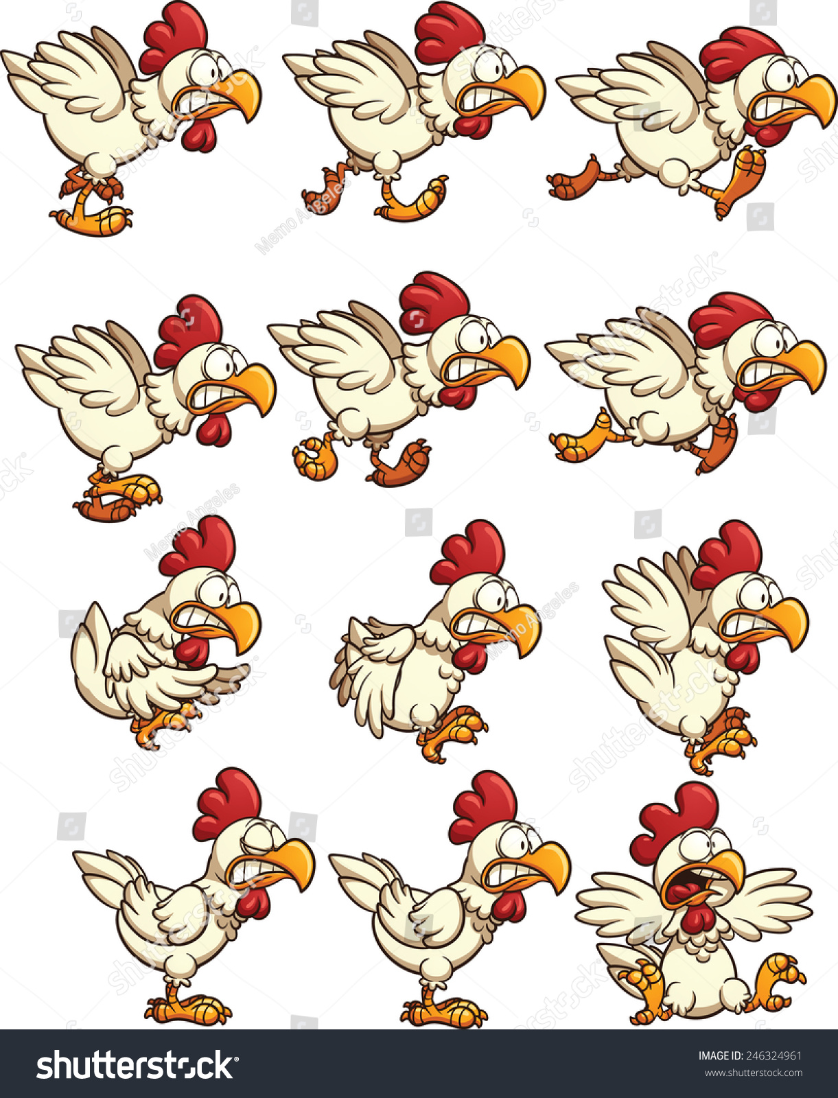 Chicken Sprites Runningidle Flying Animations Vector Stock Vector ...