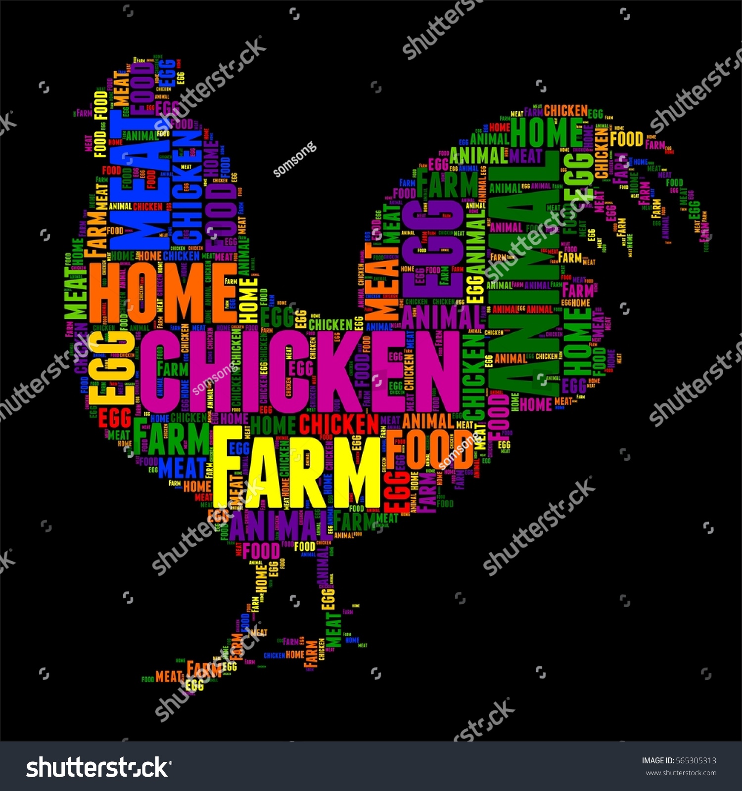 Chicken Typography Word Cloud Colorful Vector Stock Vector (Royalty ...