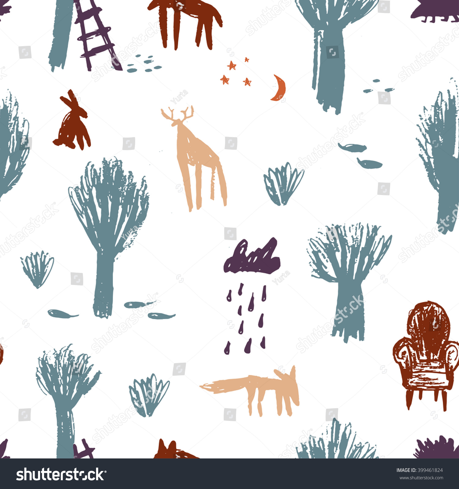 Child Drawing Style Forest Wild Animals Stock Vector (Royalty Free ...