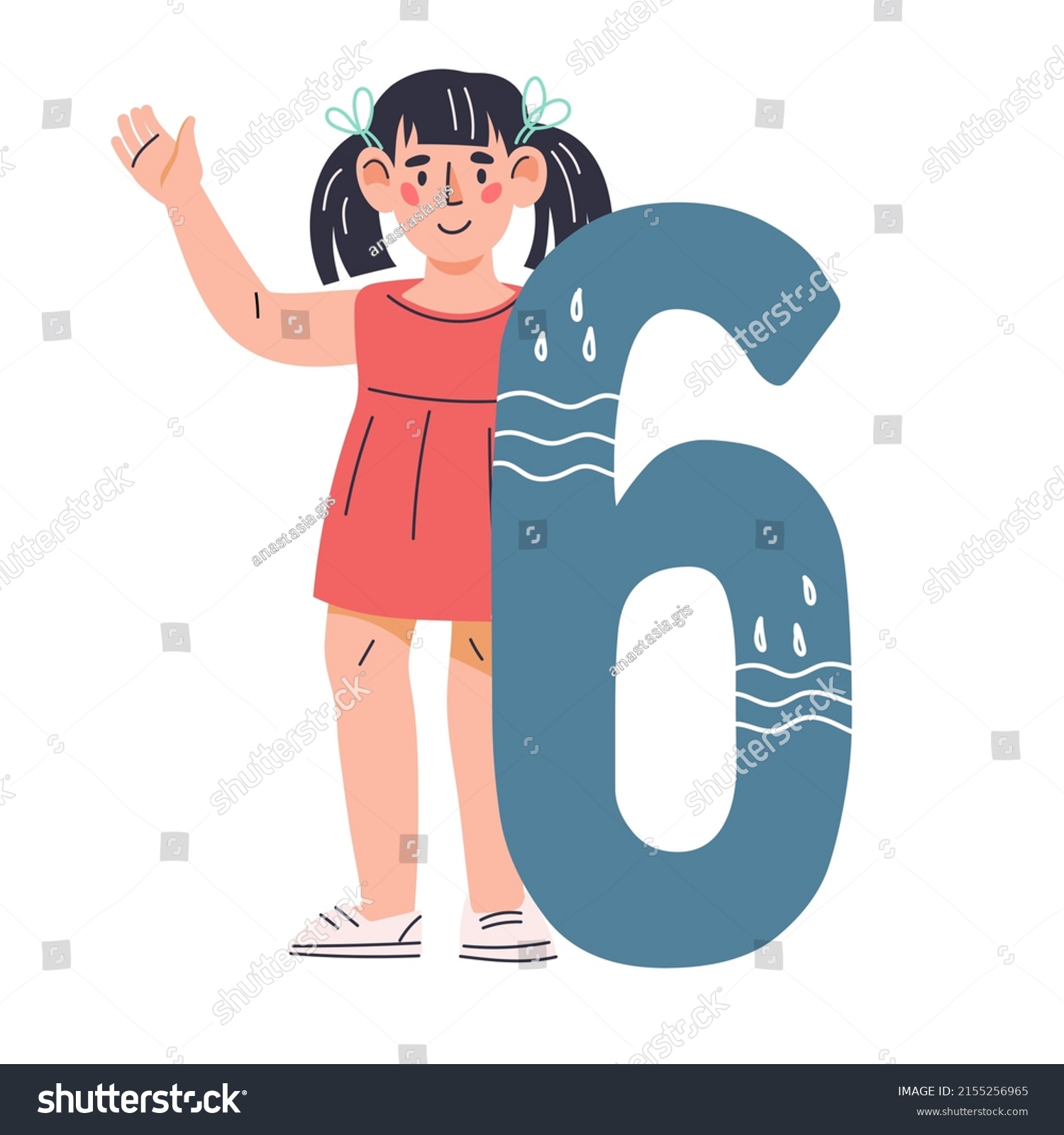 Child Girl Huge Number Six Hands Stock Vector (Royalty Free) 2155256965 ...