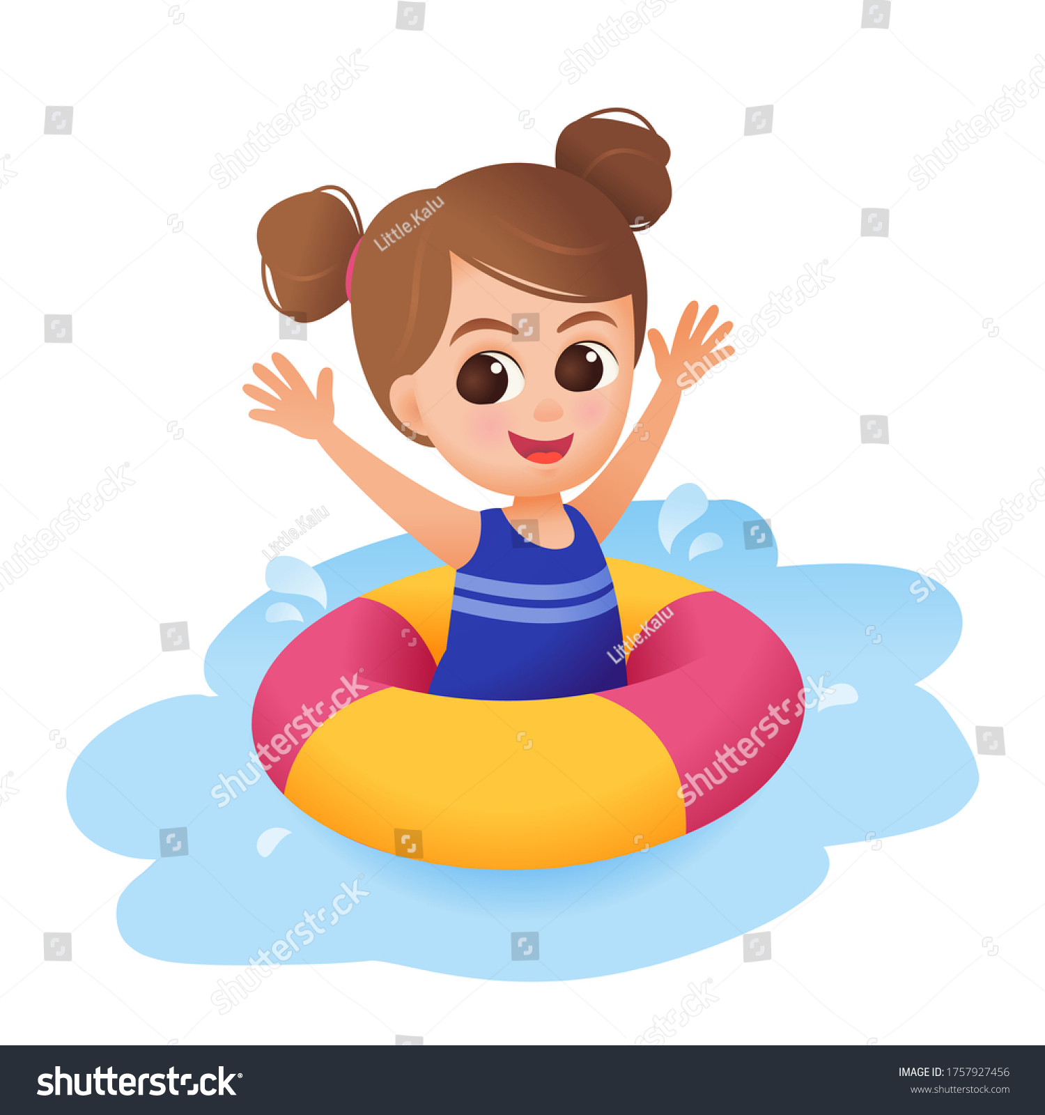 Child Girl Ring Swimming Pool Cartoon Stock Vector (Royalty Free ...