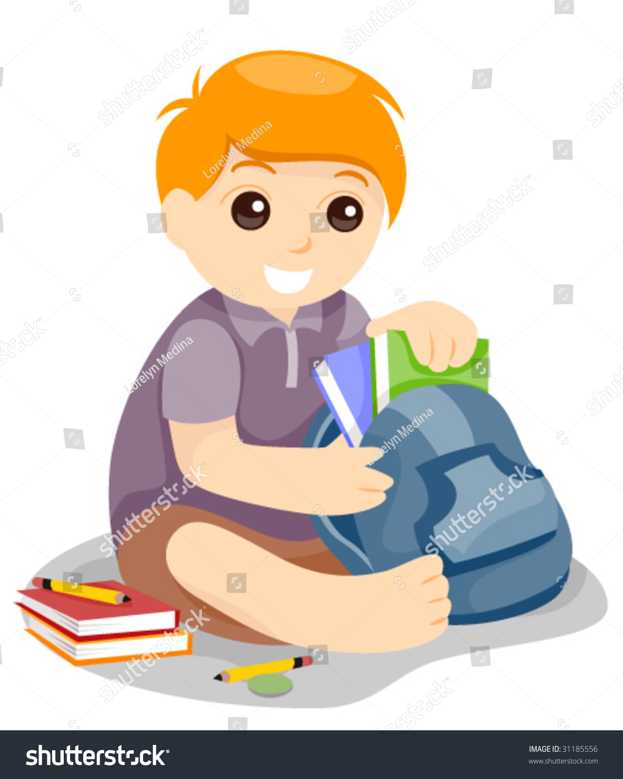 Child Preparing School Bag Vector Stock Vector Royalty Free
