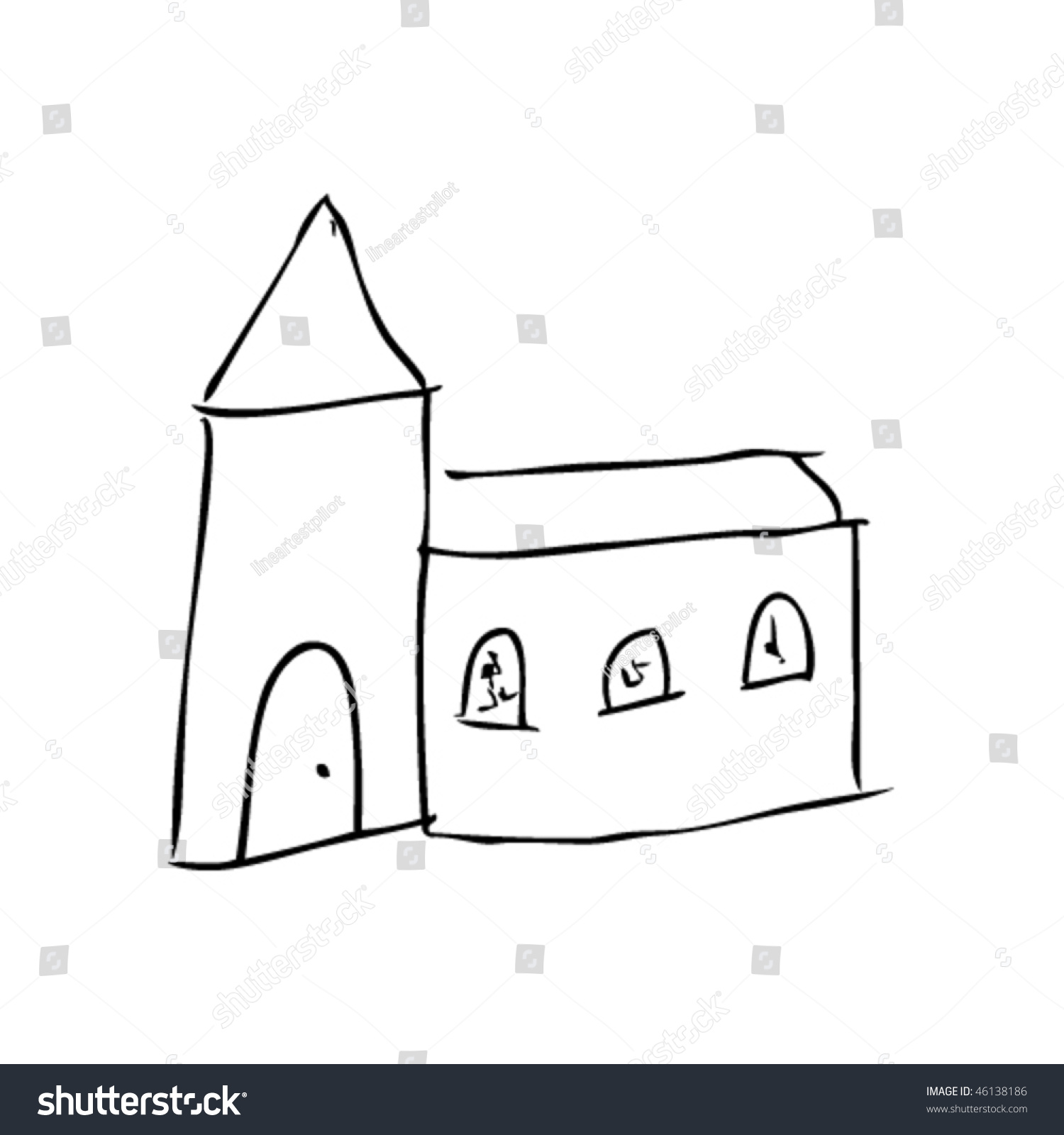 Child'S Drawing Of A Church Stock Vector Illustration 46138186 ...