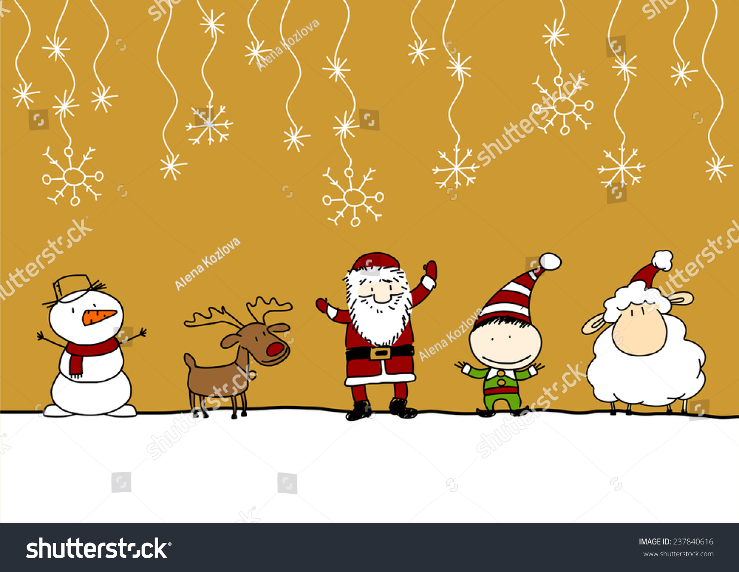 Childs Drawing Santa Claus Cute Reindeer Stock Vector