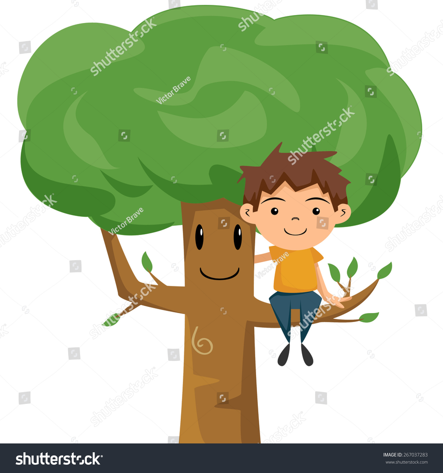 Child Sitting On Tree Branch Vector Stock Vector 267037283 - Shutterstock