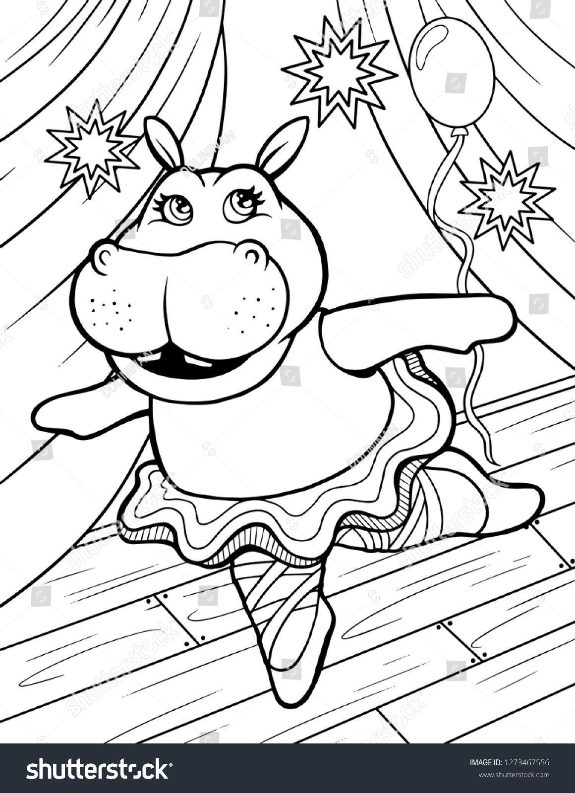 Childlike Illustration Hippopotamus Ballerina Page Children Stock ...