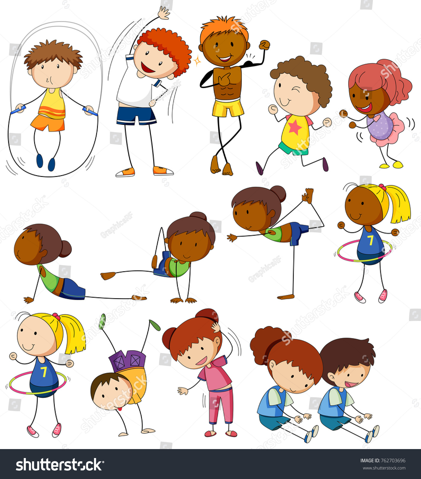 Children People Doing Different Exercises Illustration Stock Vector 