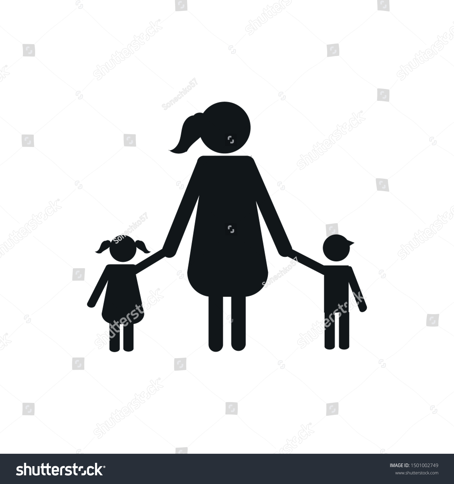 Children Holding Hands Mother Stick Figure Stock Vector Royalty Free