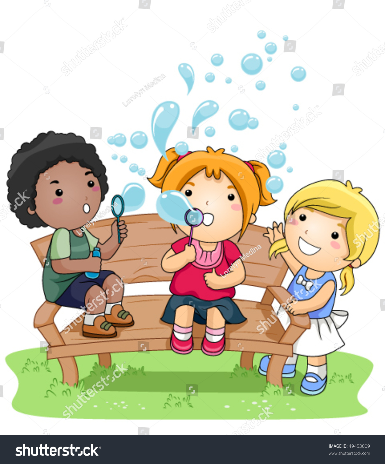 Children Blowing Bubbles Park Vector Stock Vector Royalty Free