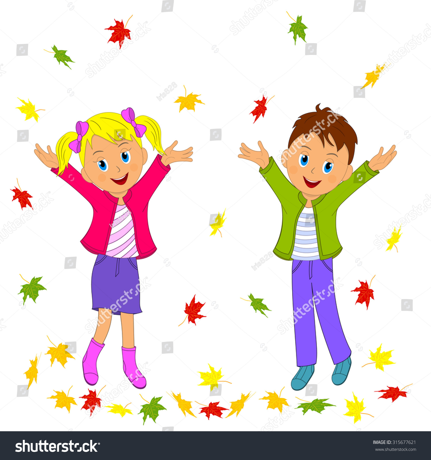 Children Boy Girl Smiling Hands Autumn Stock Vector Royalty Free