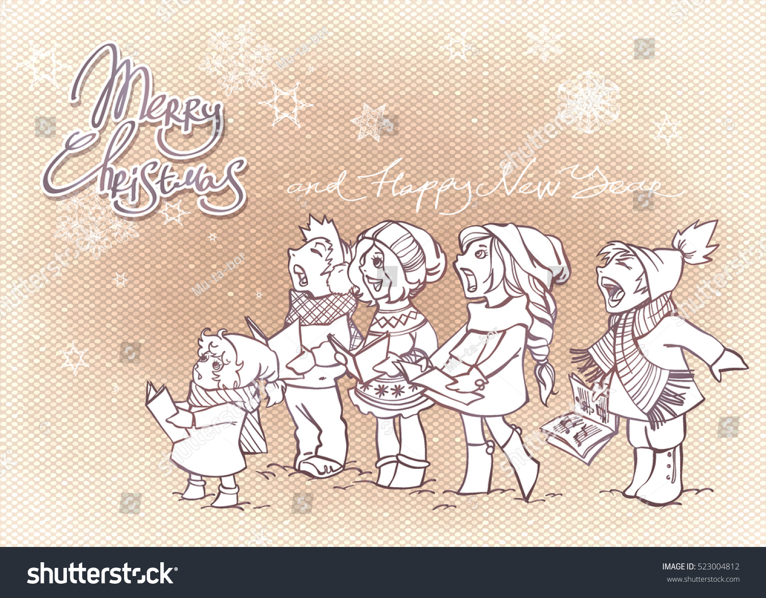 Children Choir Funny Kids Singing Christmas Stock Vector Royalty Free