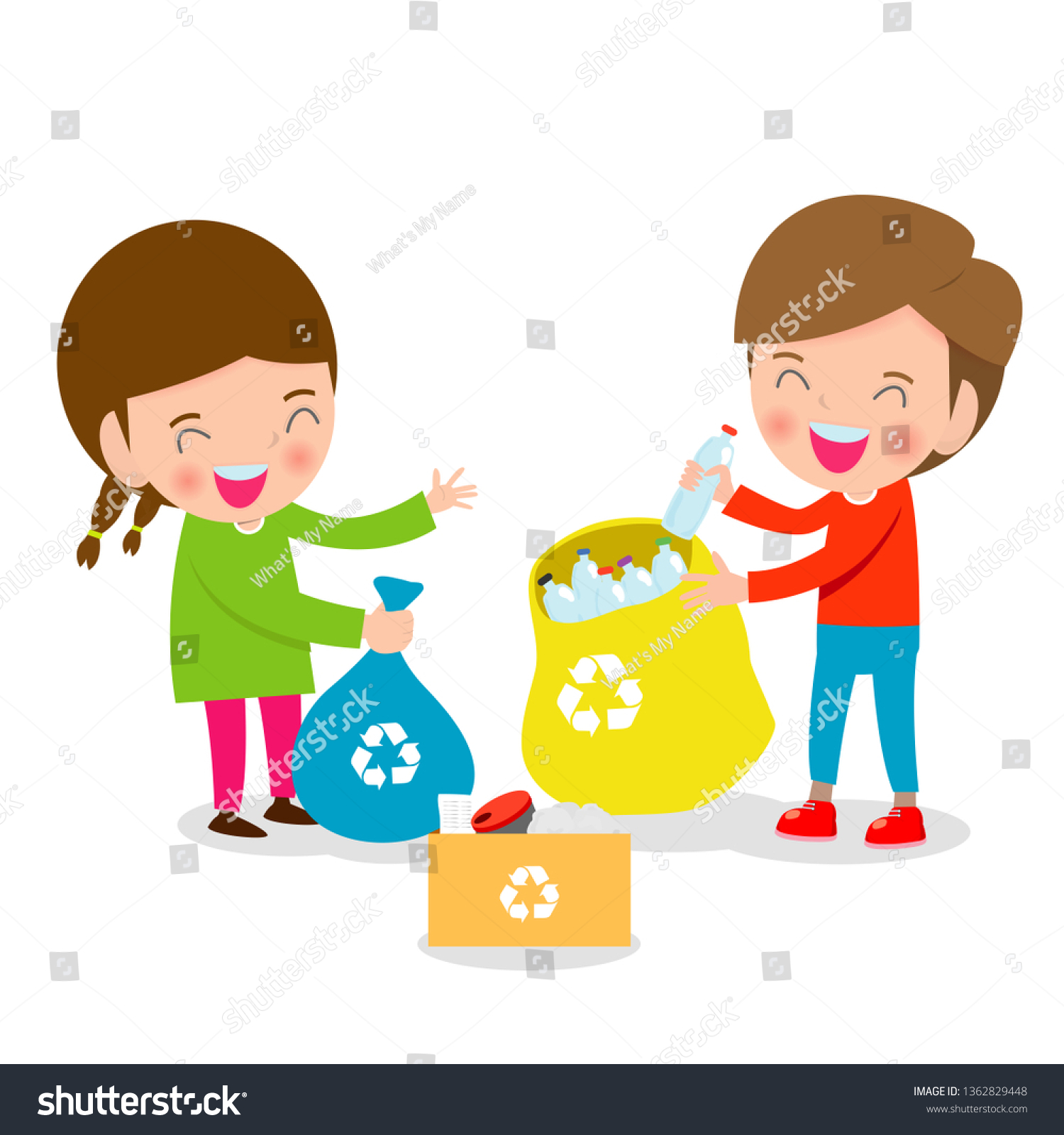 Children Collect Rubbish Recycling Illustration Kids Stock Vector ...