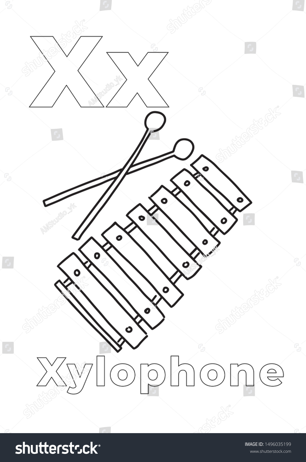 Children Coloring Book Coloring Page Xylophone Stock Vector Royalty Free 1496035199