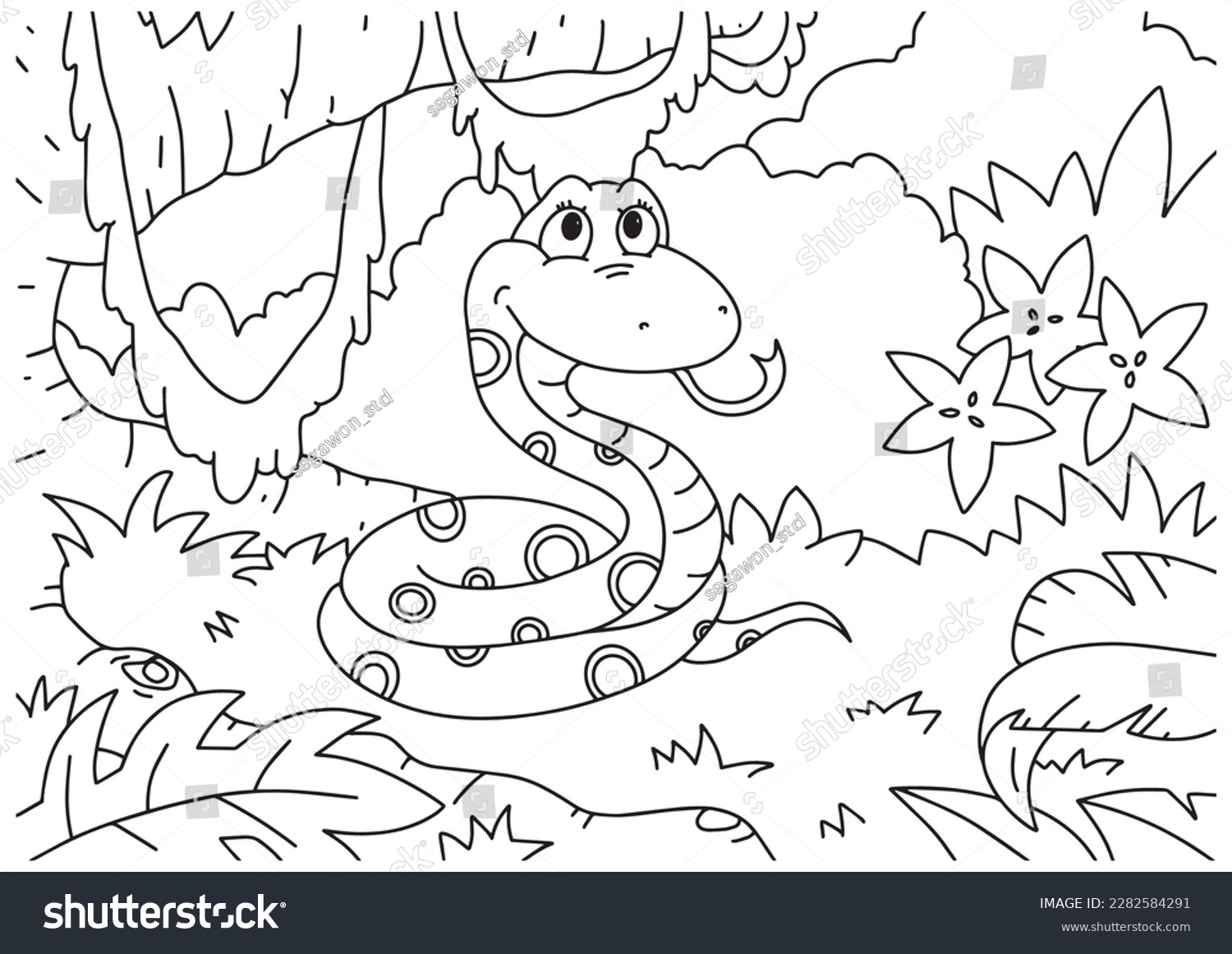 SVG of Children coloring book page 3 snake forest ilustration svg