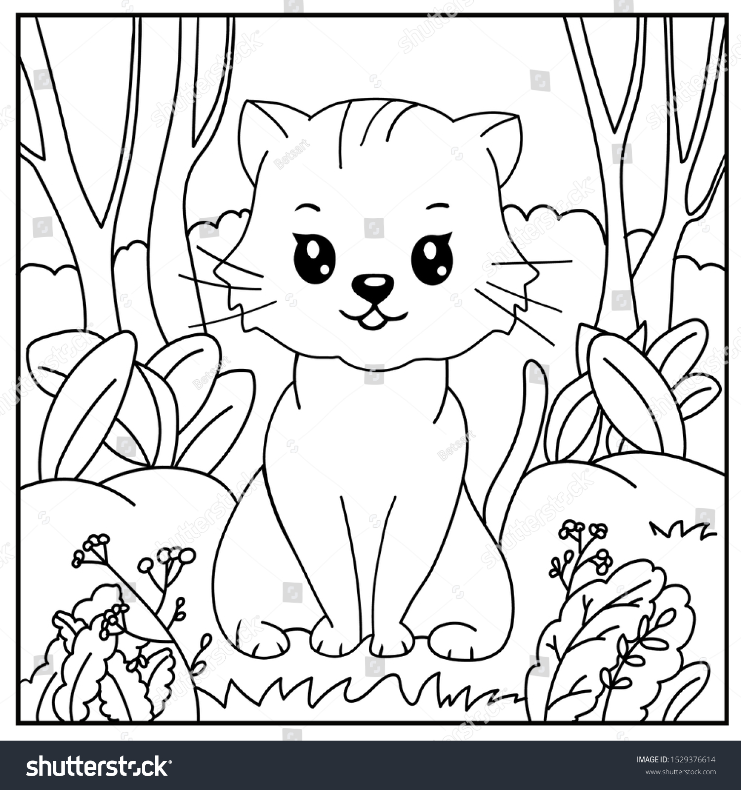 Children Coloring Page Cute Cat Kids Stock Vector (Royalty Free) 1529376614