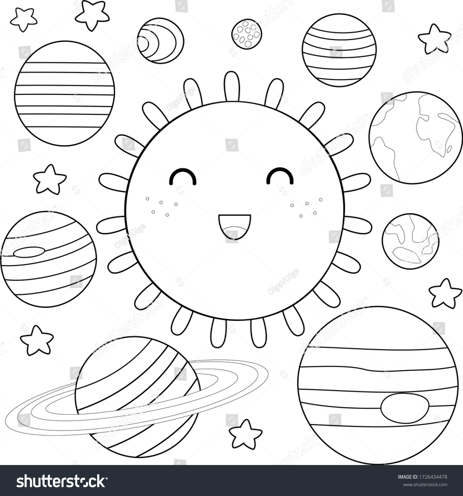 Children Coloring Solar System Sun Around Stock Vector (Royalty Free ...