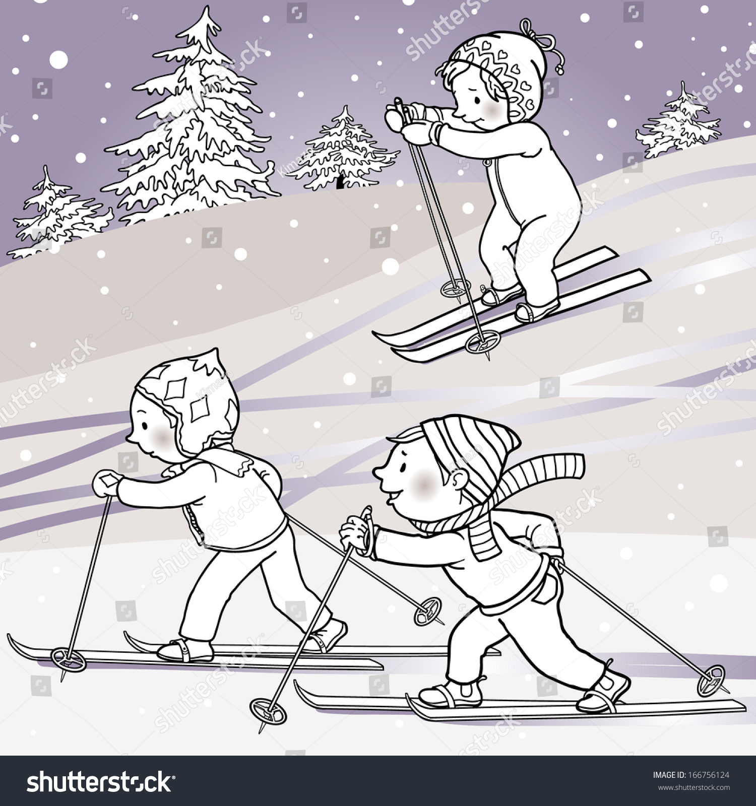 Children Cross Country Skiing Black Outline Stock Vector 166756124 ...