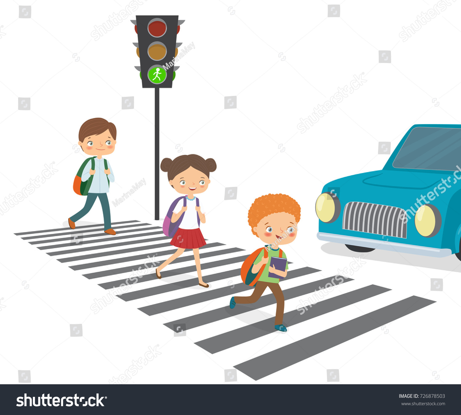 Les Enfants Traversent La Route Jusqu Au Image Vectorielle De Stock Libre De Droits 726878503