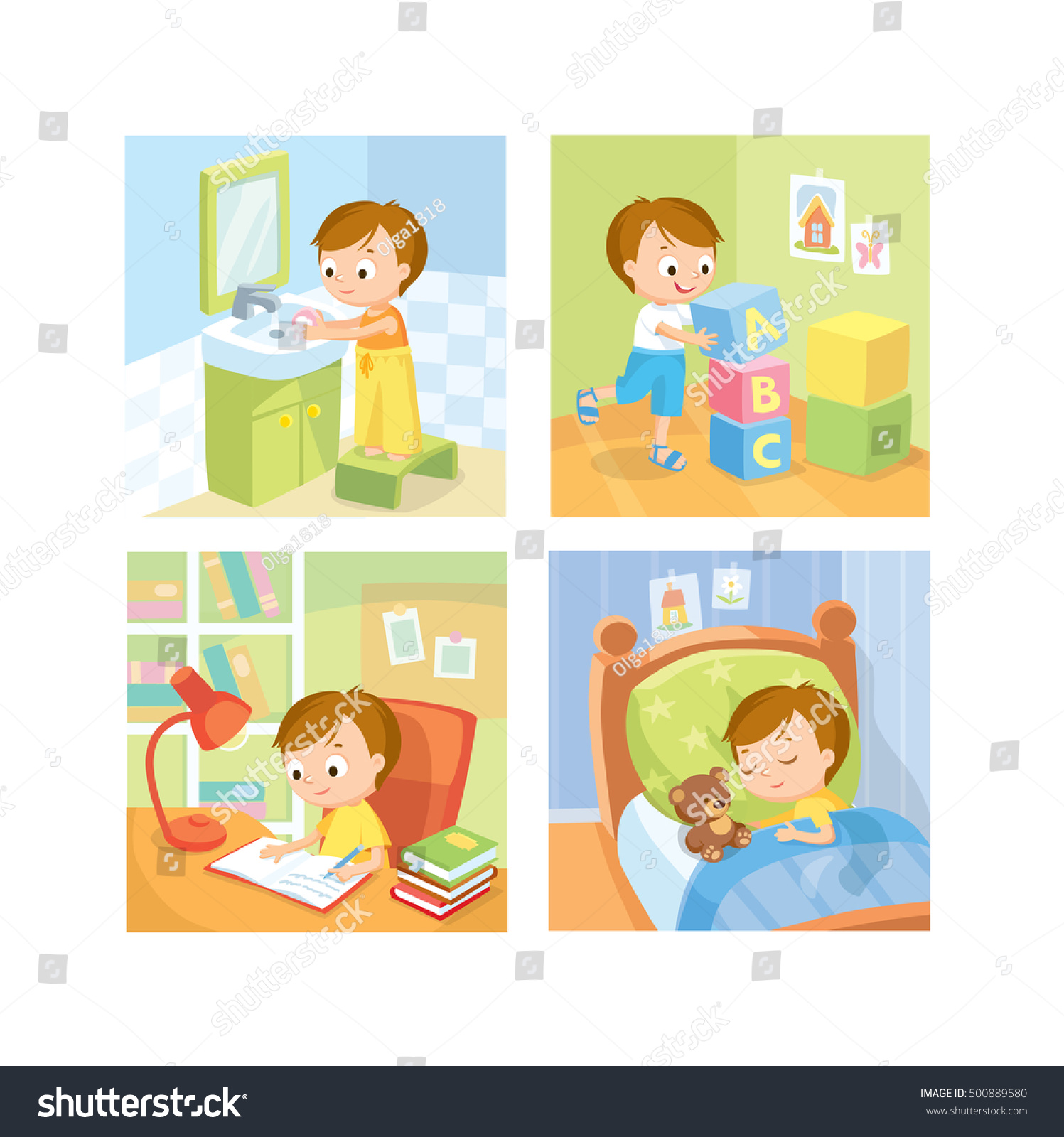 Children Daily Routine Stock Vector Illustration 500889580 : Shutterstock
