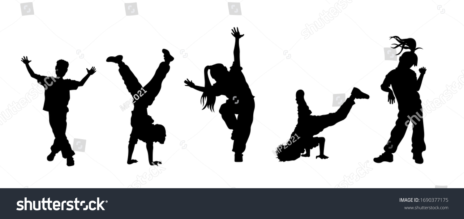 踊る子どもたちのストリートダンスシルエットベクターイラスト ヒップホップ ブレークダンス ジャズファンク ラップ フリースタイル のベクター画像素材 ロイヤリティフリー