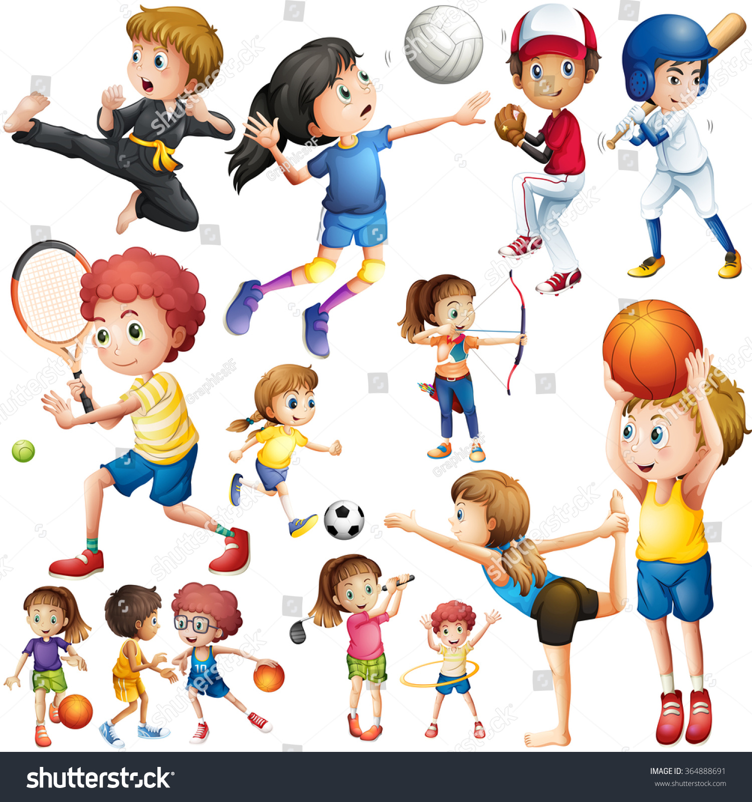 Children Doing Different Kind Of Sports Illustration - 364888691 ...