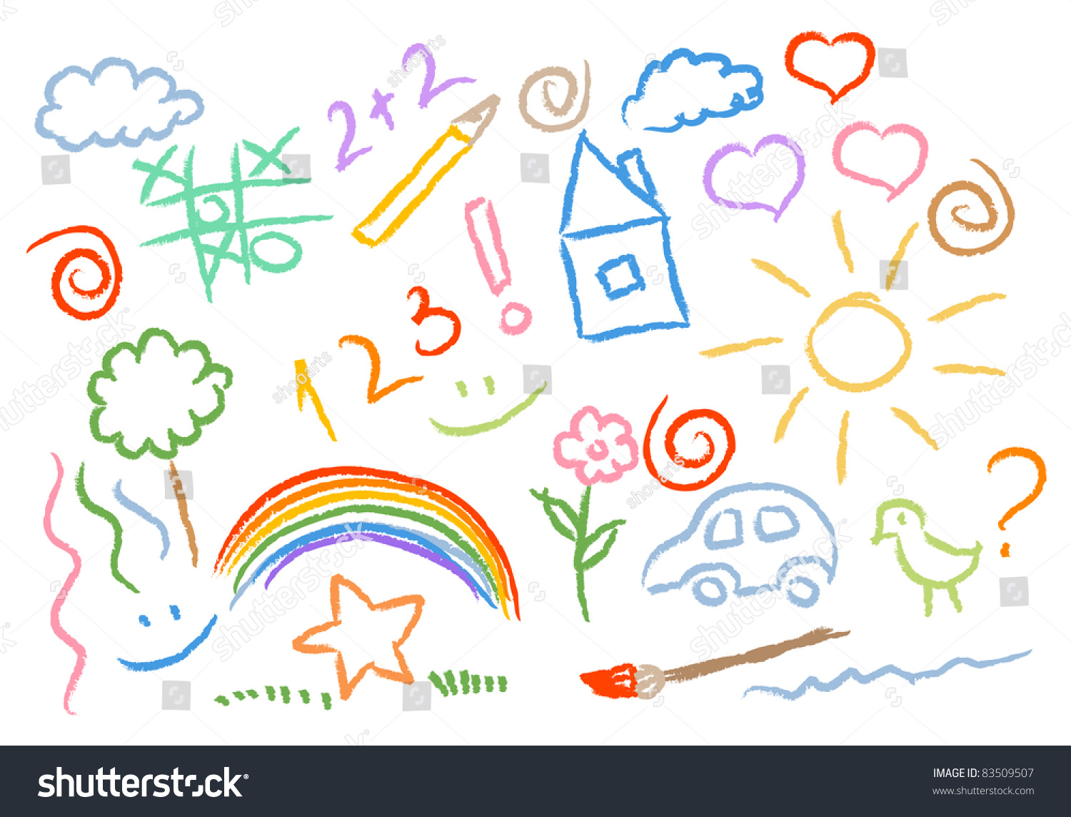 Children Drawing Multicolored Symbols Set Stock Vector 83509507 ...