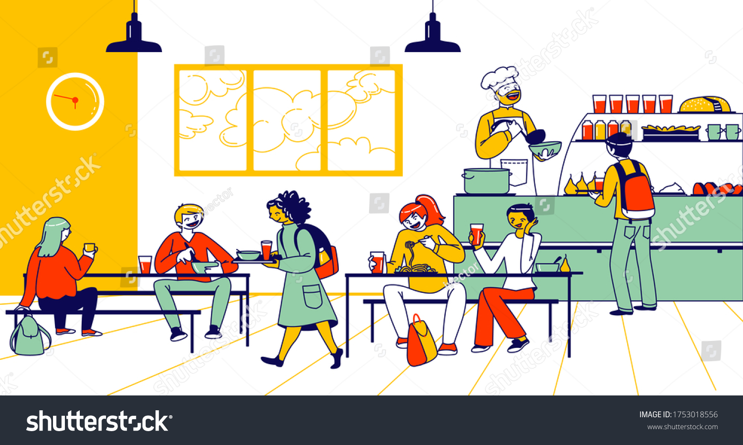 Children Eat School Cafe Cafeteria Interior Stock Vector (Royalty Free ...