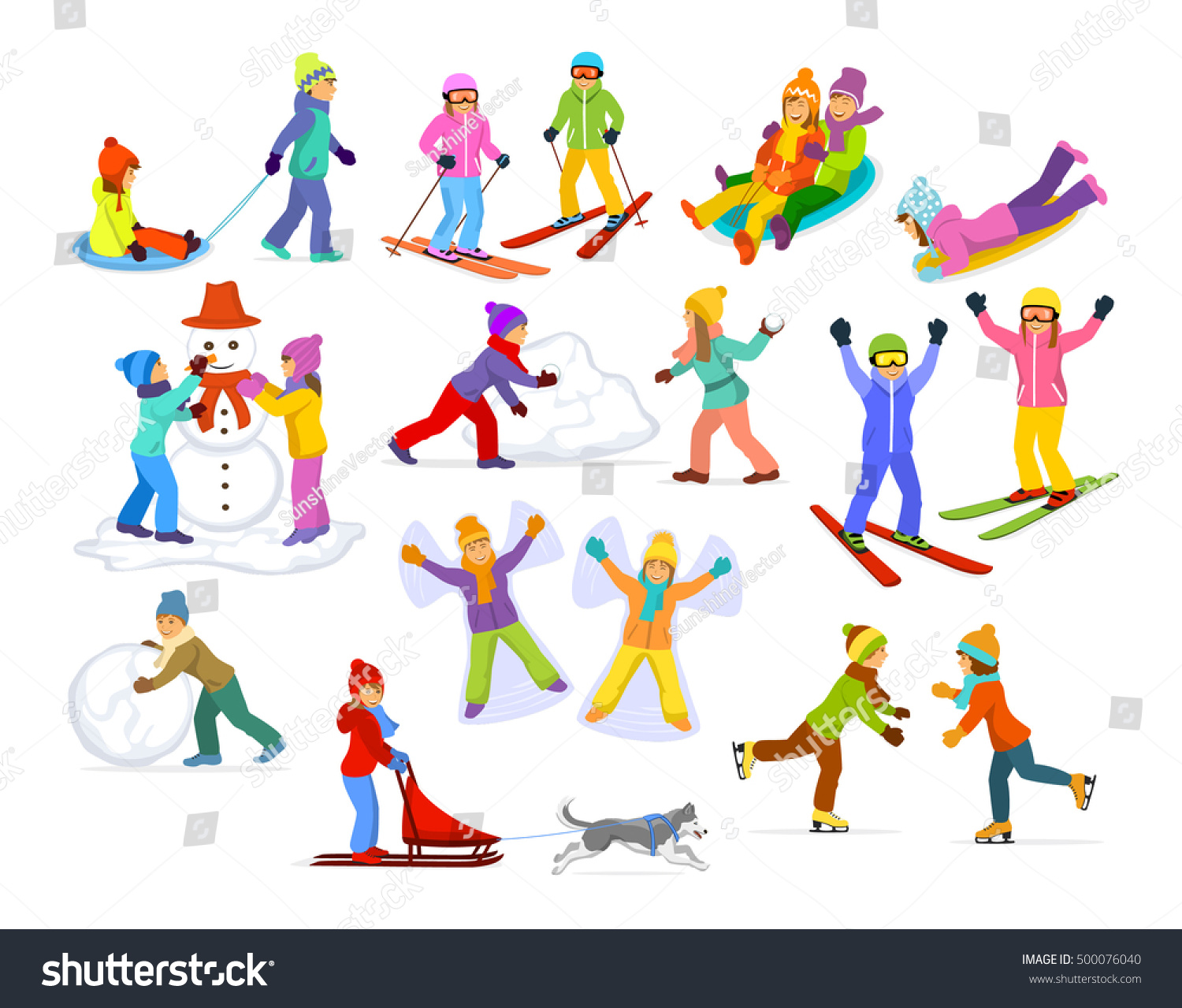 Children Enjoying Winter Fun Activities Snow Stock Vector 500076040 ...