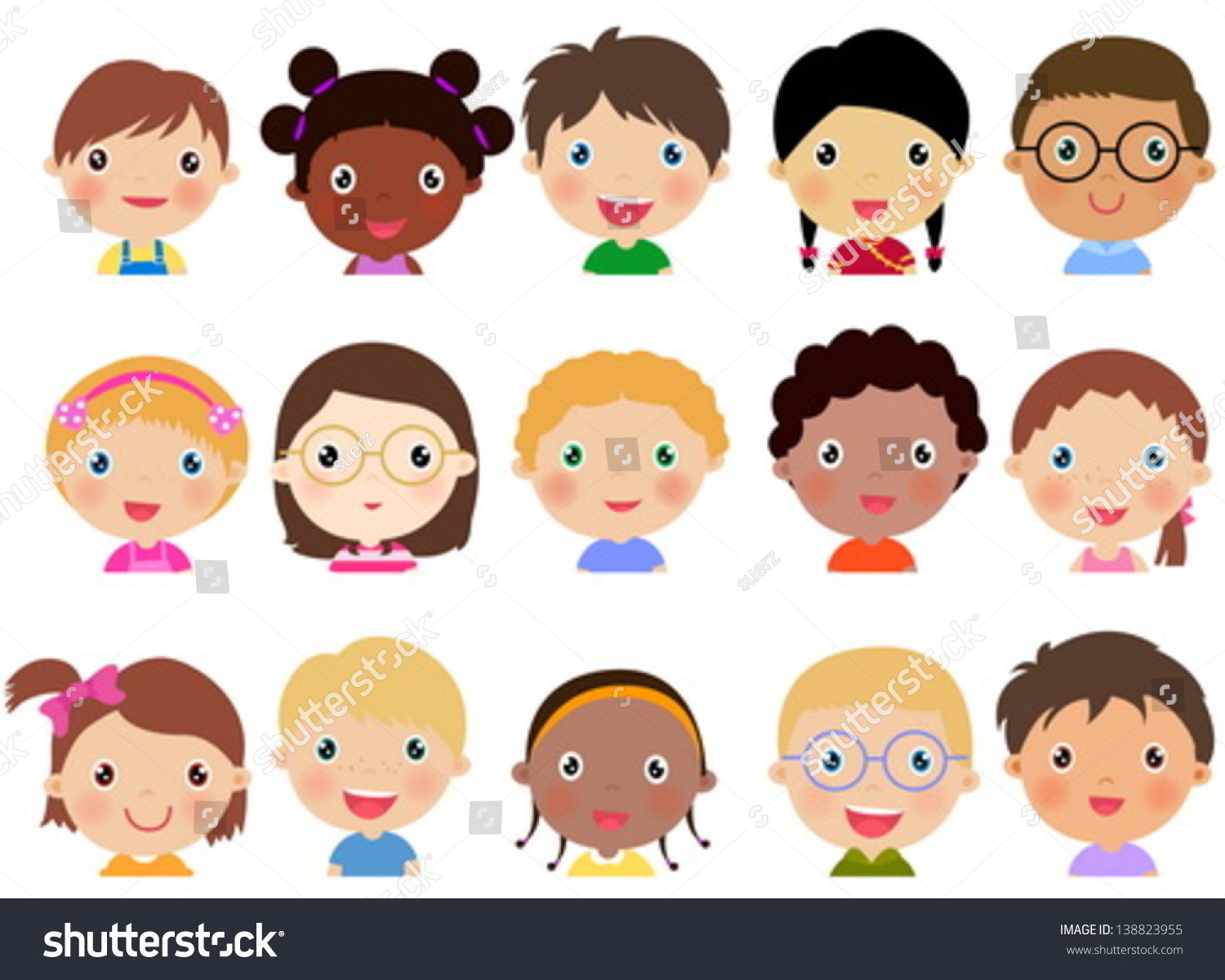 Children Face Set Stock Vector 138823955 - Shutterstock