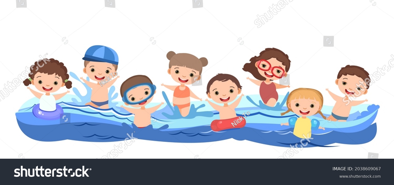 Children Fun Splashing Water Swimming Diving Stock Vector (Royalty Free ...