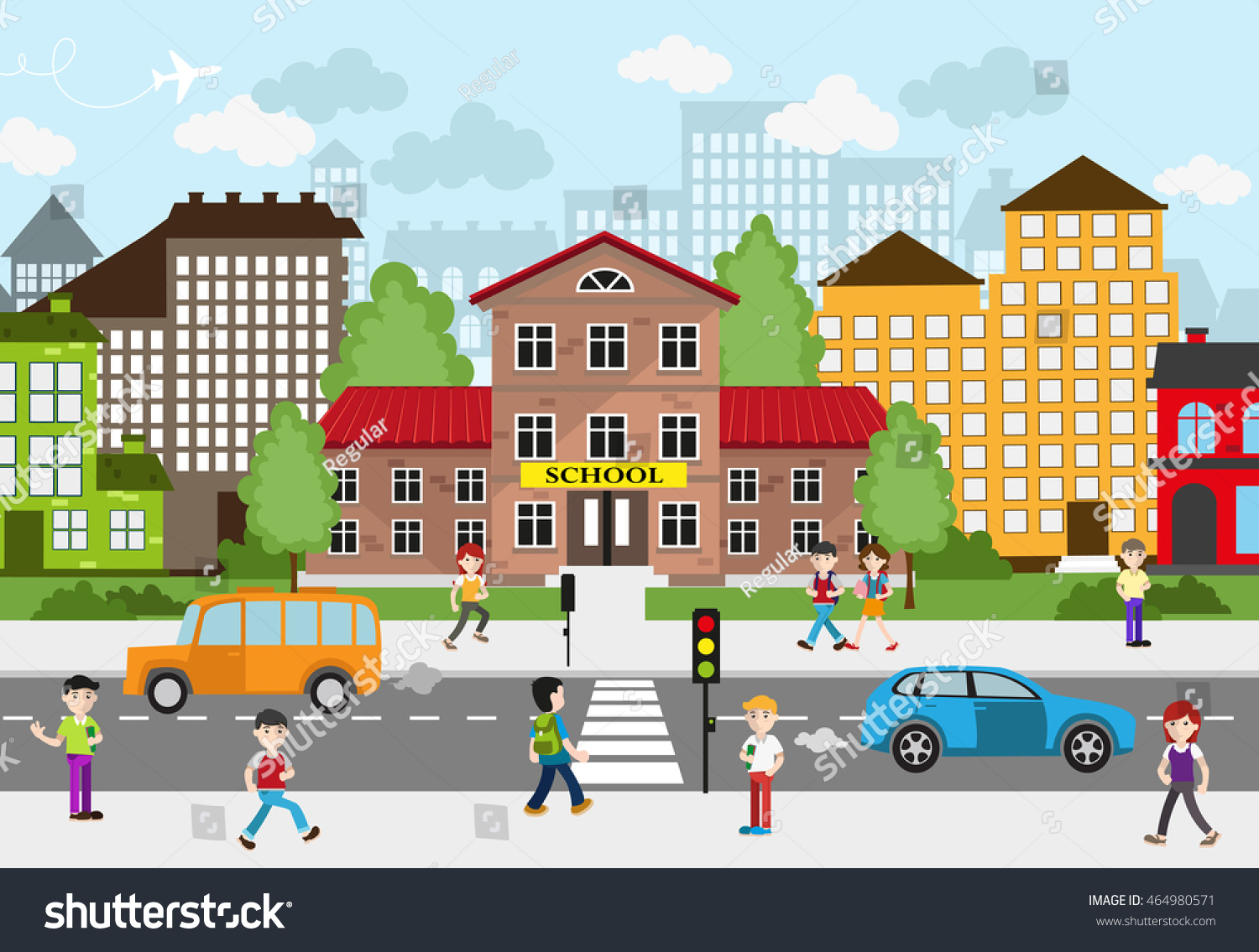 Children Going School On Busy City Stock Vector 464980571 Shutterstock