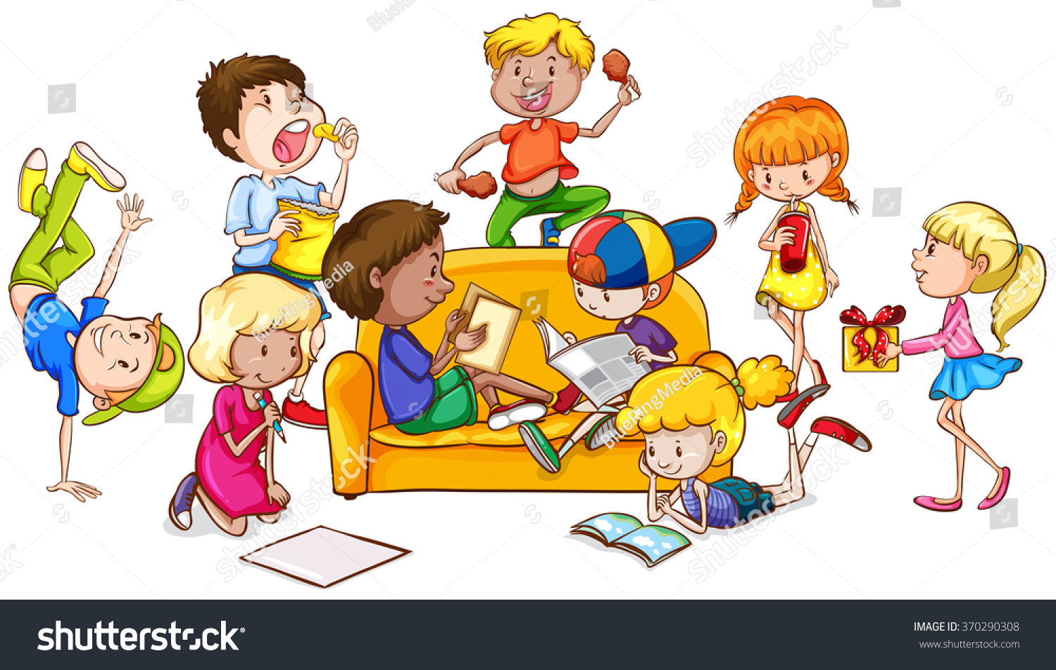 children-having-fun-room-illustration-vetor-stock-livre-de-direitos