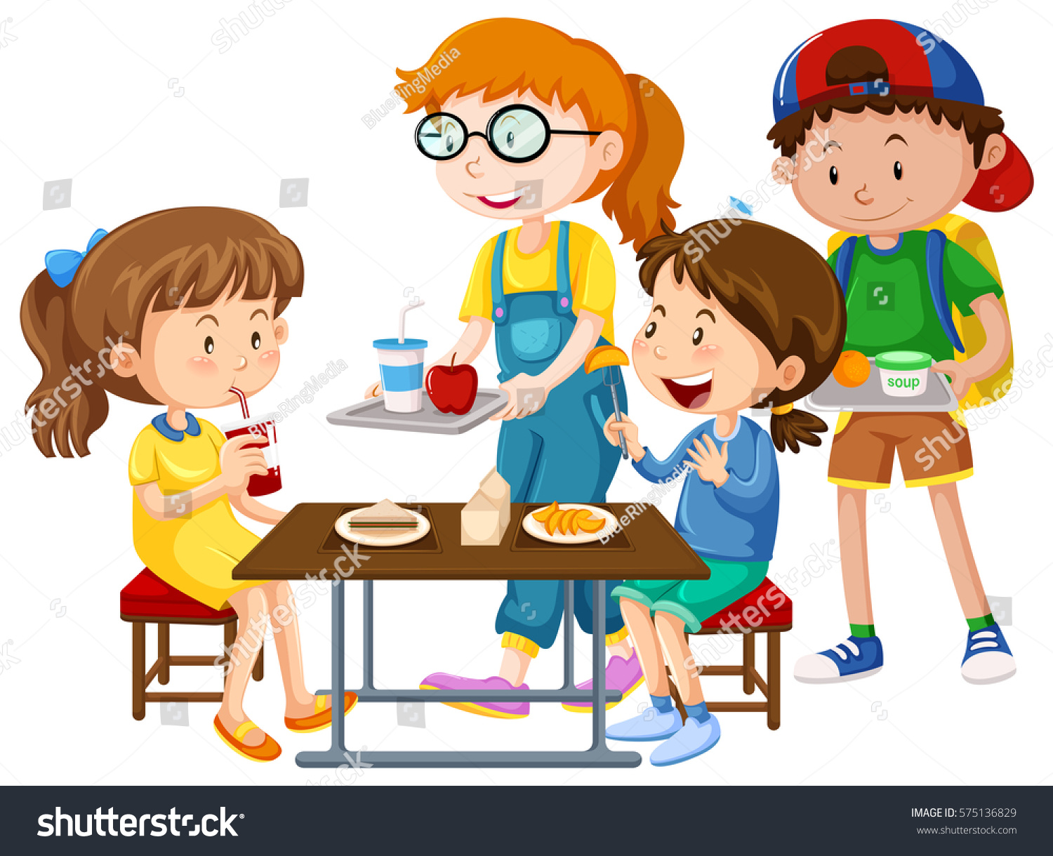 Children Having Meal Table Illustration Stock Vector (Royalty Free ...