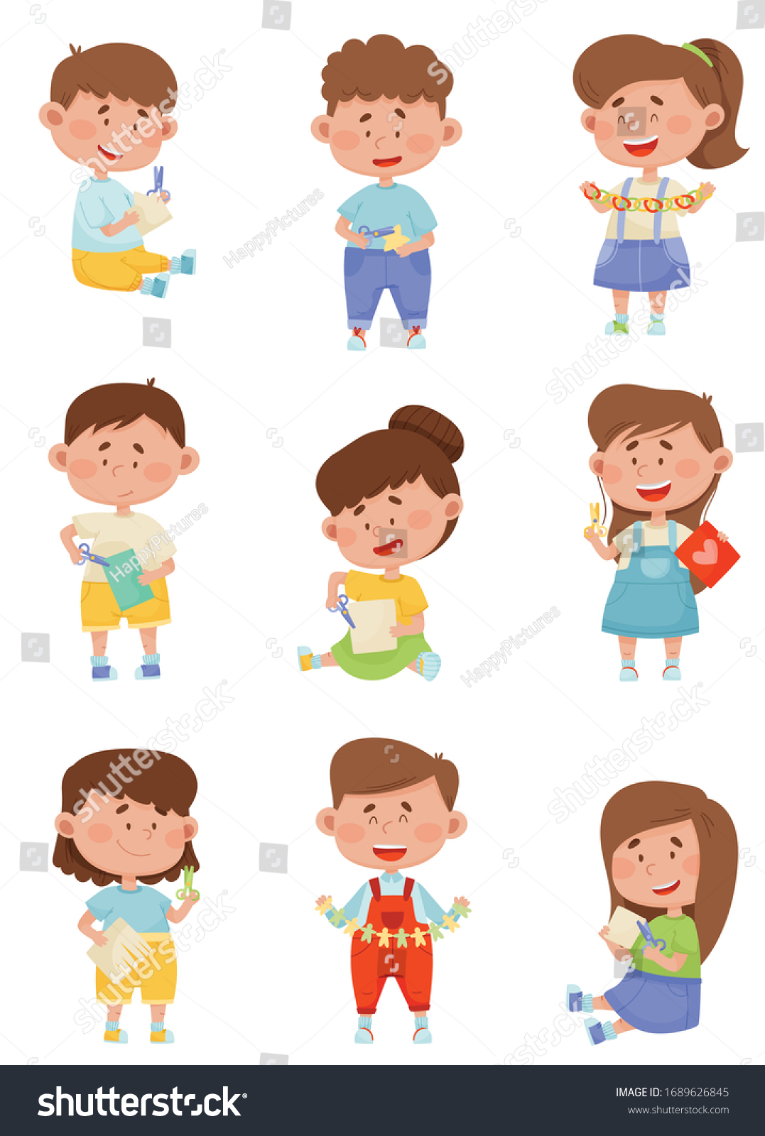 Children Holding Scissors Doing Paper Craft Stock Vector (Royalty Free ...